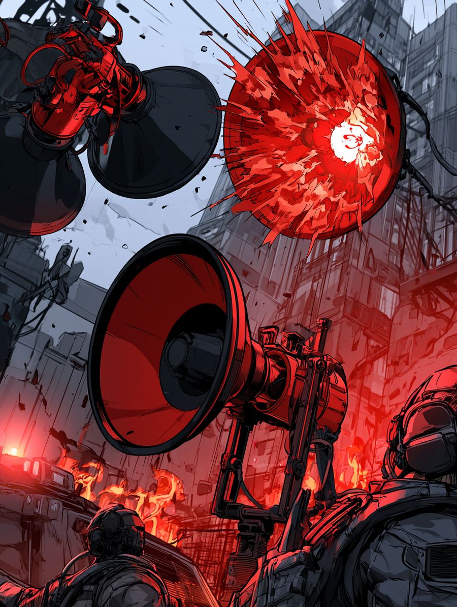 Red sirens firing across a city
