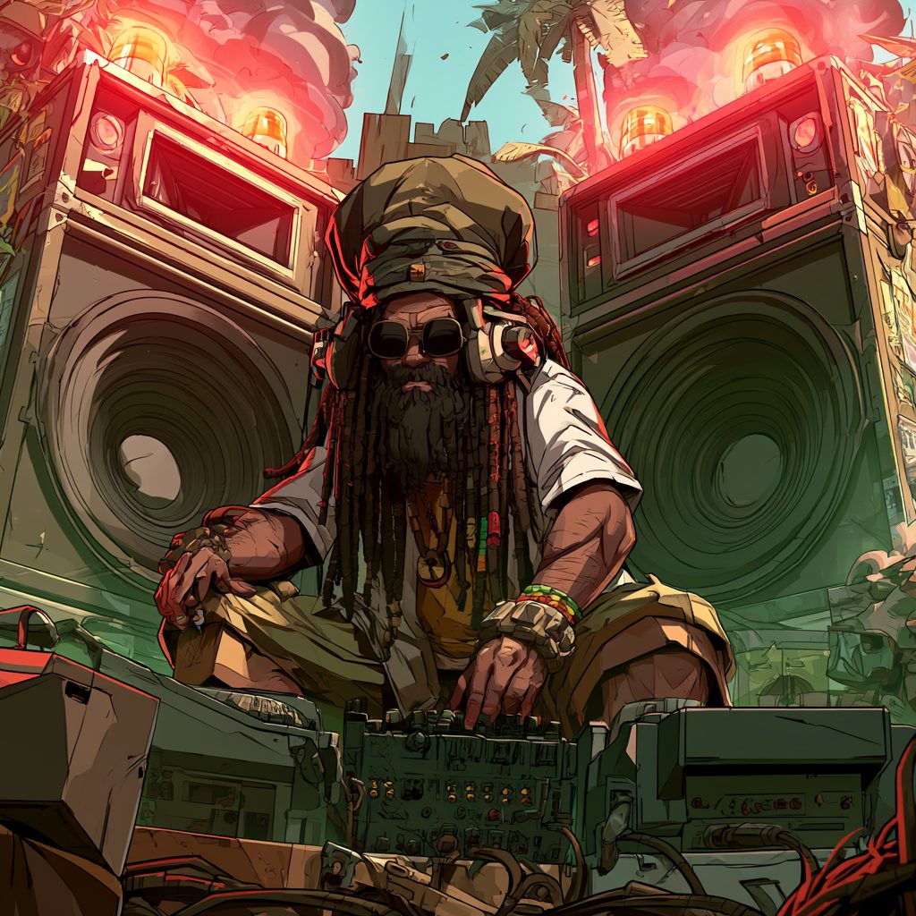 Ragga artist in a room of speakers