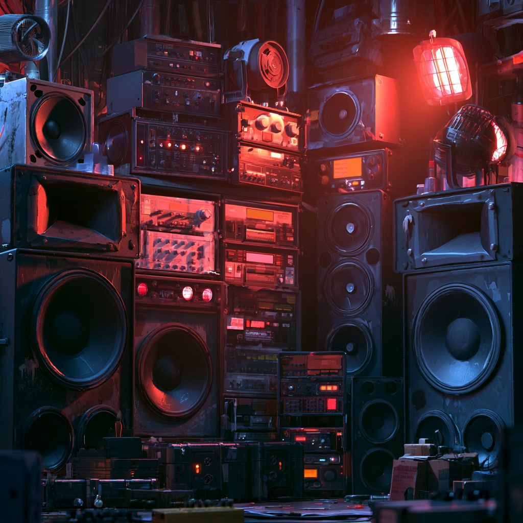 Close up of glowing red analogue equipment